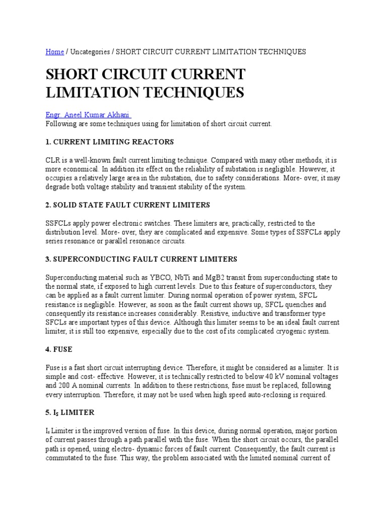 An Overview of Short Circuit Current Limitation Techniques and the Potential of Superconducting