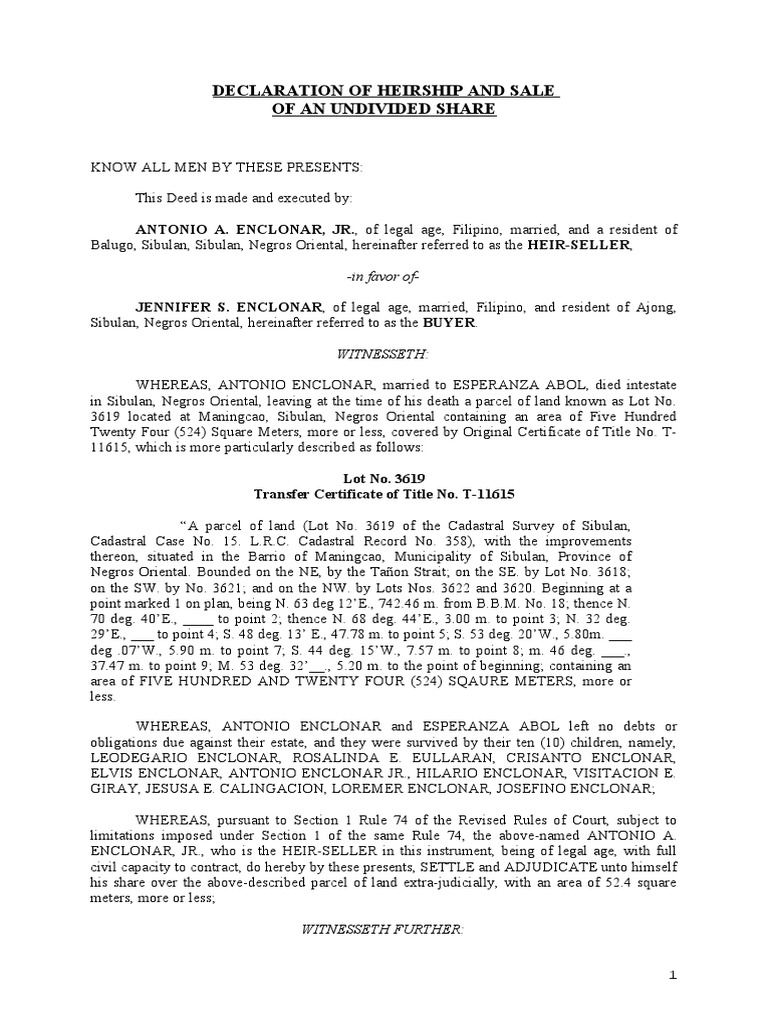 Heirship Declaration and Property Sale | PDF | Private Law | Common Law