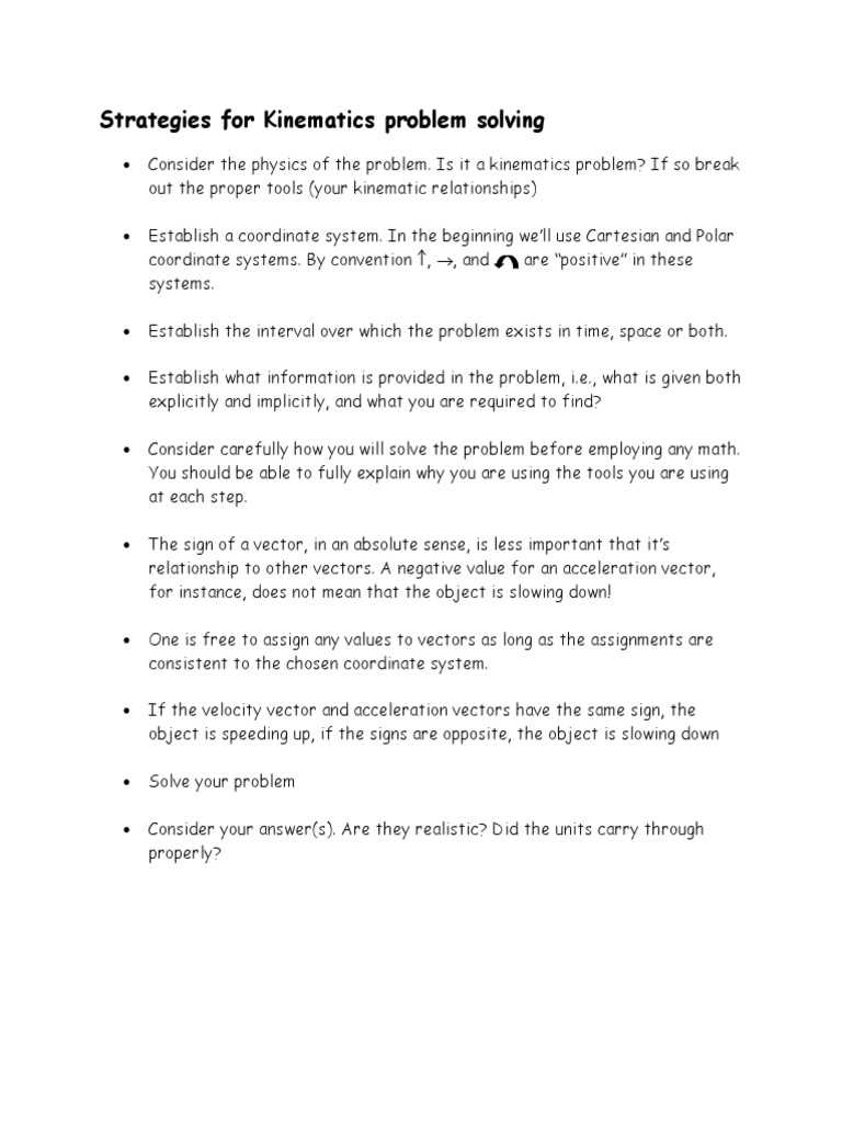 Kinematics Problem Solving Guide | PDF