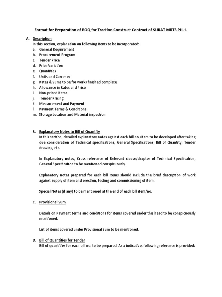 BOQ Format for MRTS Traction Contract | PDF | Procurement | Prices