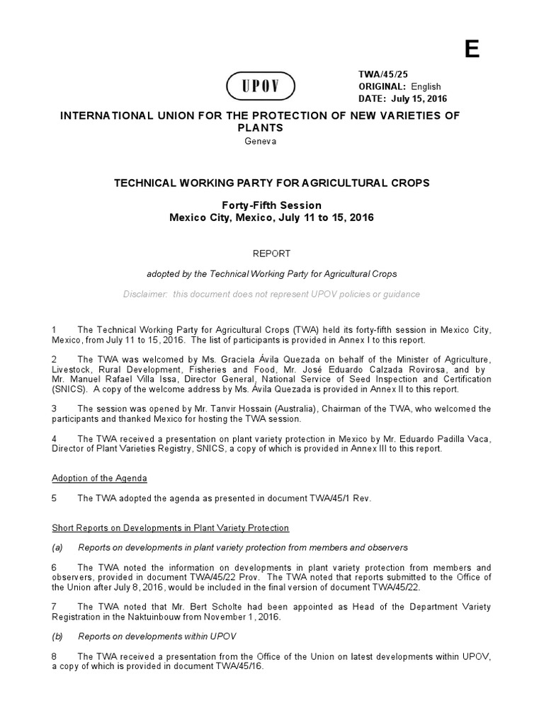 TWA 45th Session Report on Plant Varieties | PDF | Leaf | Plants