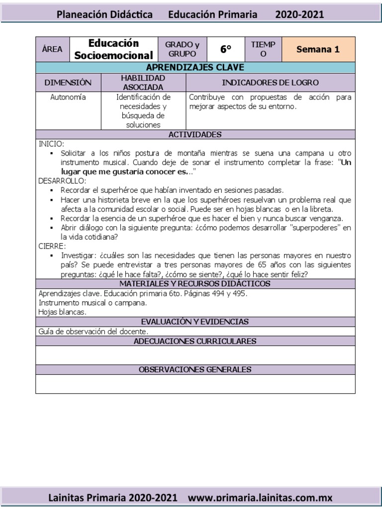 Enero - 6to Grado Educación Socioemocional (2020-2021) | PDF ...