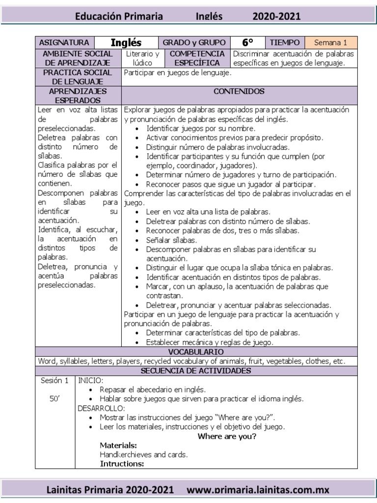 Juegos de Lenguaje en Inglés 6° Primaria | PDF | Aprendizaje | Comunicación