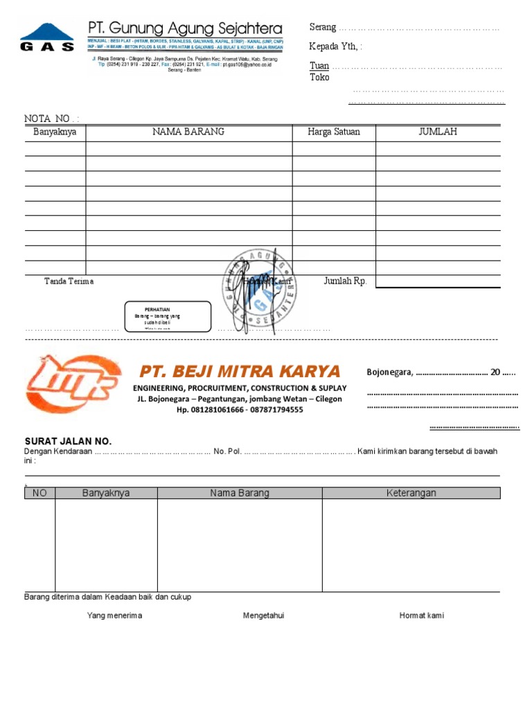 Contoh Nota Pembelian Material Bangunan | PDF