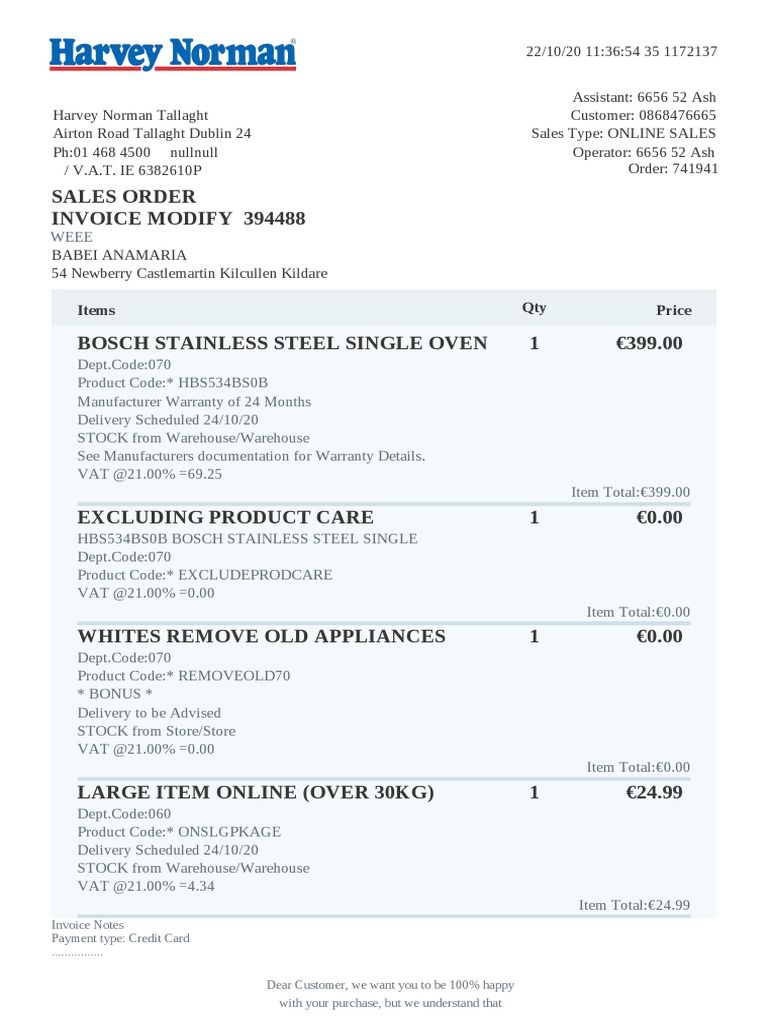 Harvey Norman Online Sales Invoice | PDF | Value Added Tax | Receipt