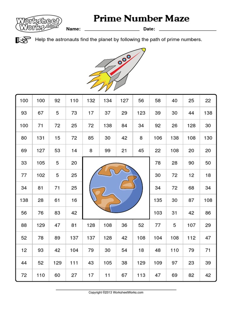 Prime Number Maze: Name: Date | PDF