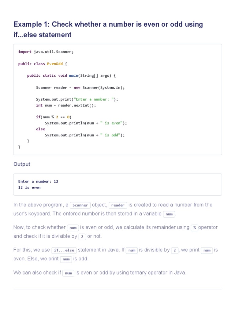 Java Program To Check Whether A Number Is Even or Odd (If-Else ...