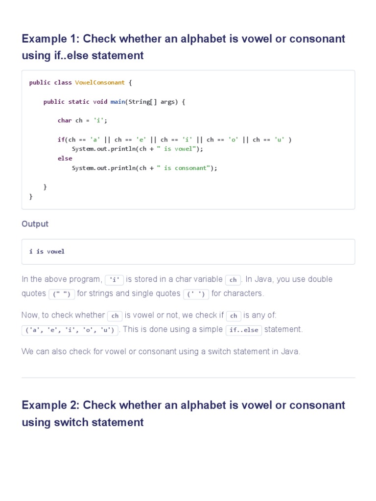 Java Program To Check Whether An Alphabet Is Vowel or Consonant (If ...