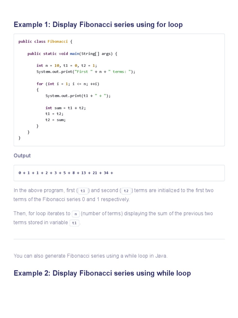 Java Program To Display Fibonacci Series | PDF