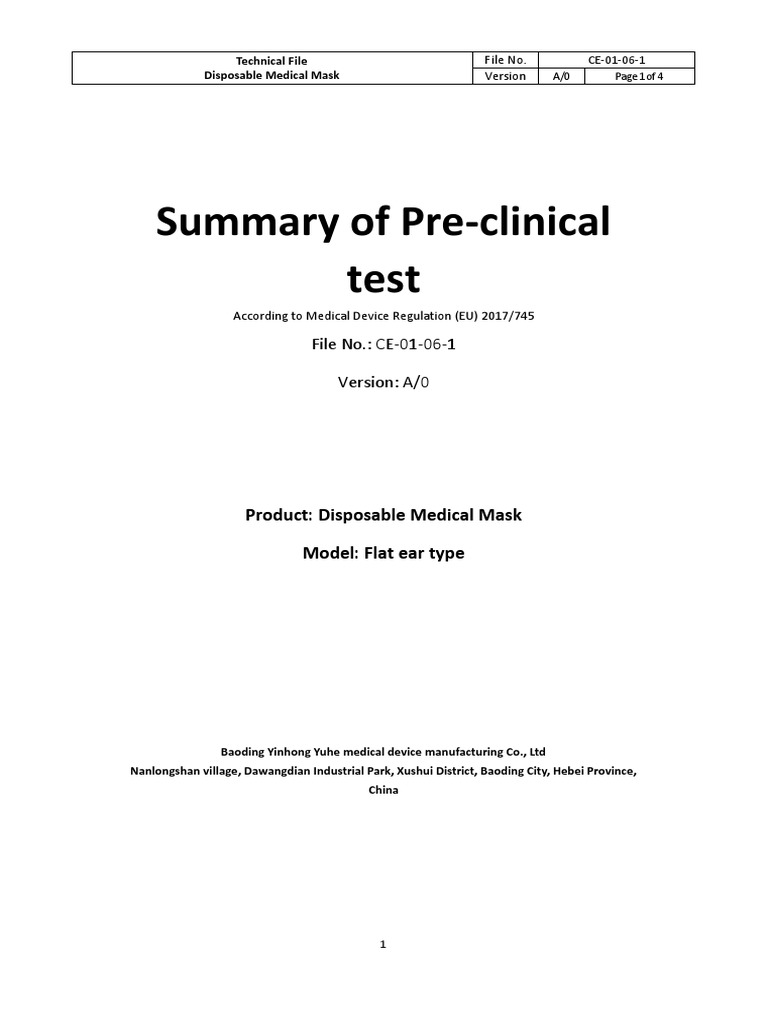 CE Technical File for Disposable Masks | PDF | Verification And ...