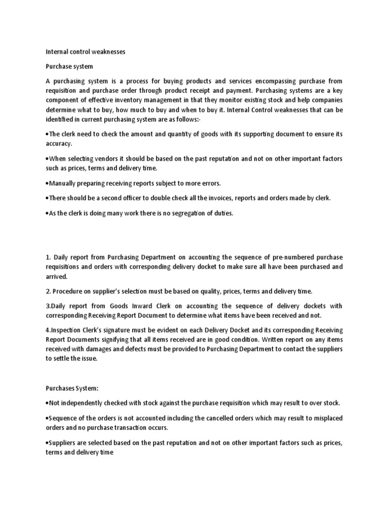 Internal Control Weaknesses in Purchasing | PDF | Economies | Business