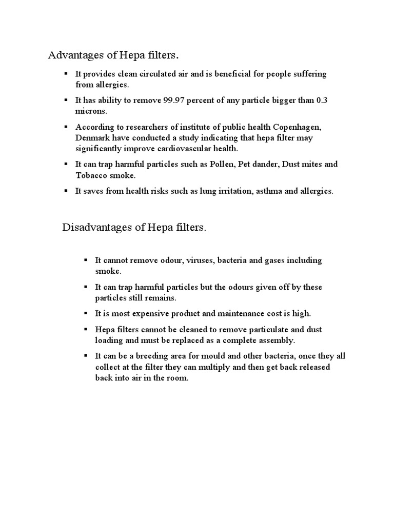Advantages and Disadvantages of Hepa Filters PDF