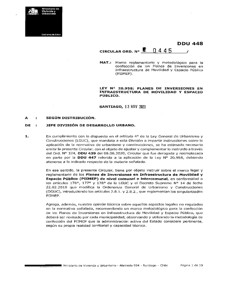 Instrucciones para PIIMEP DDU 448 | PDF | Urbanismo | Santiago
