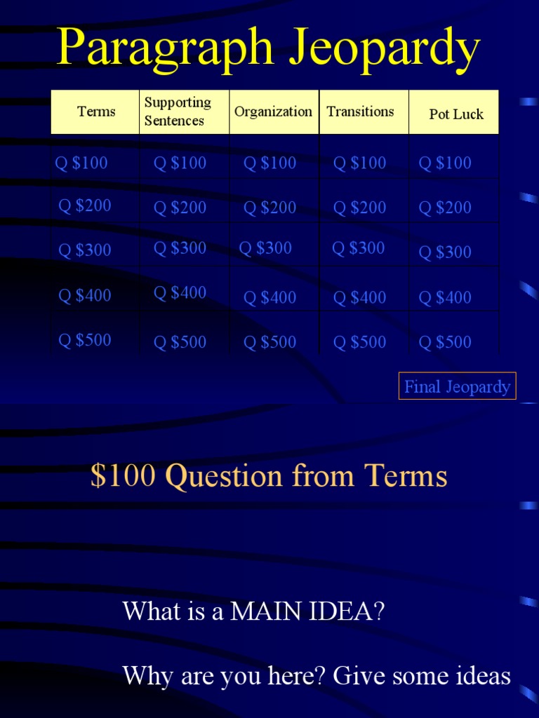 Paragraph Jeopardy | PDF | Question | Human Communication