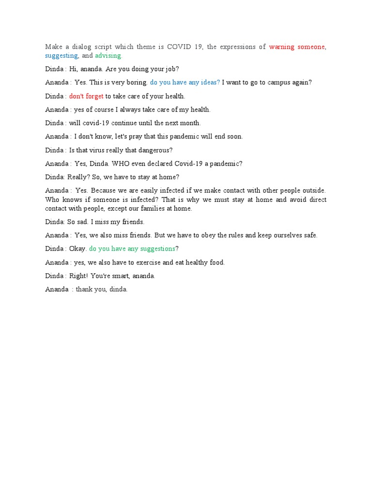 COVID-19 Warning Dialogue Script | PDF | Social Science | Lifestyle