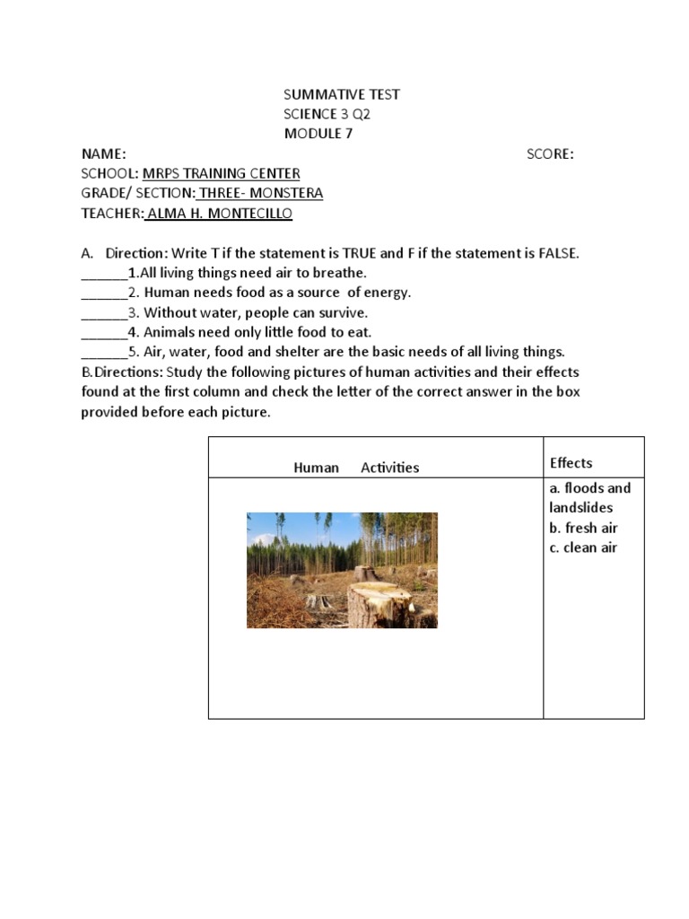 Summative Test Scince 3 q2 Module 7 | PDF | Water | Natural Environment