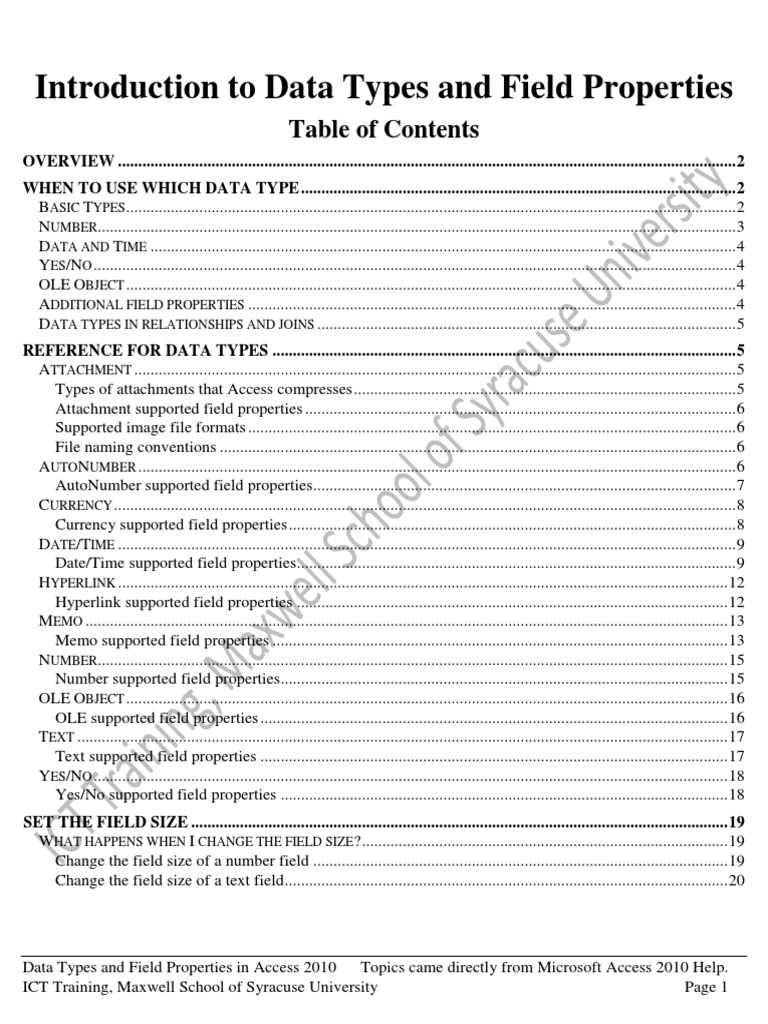 Introduction To Data Types and Field Properties | PDF | File Format ...