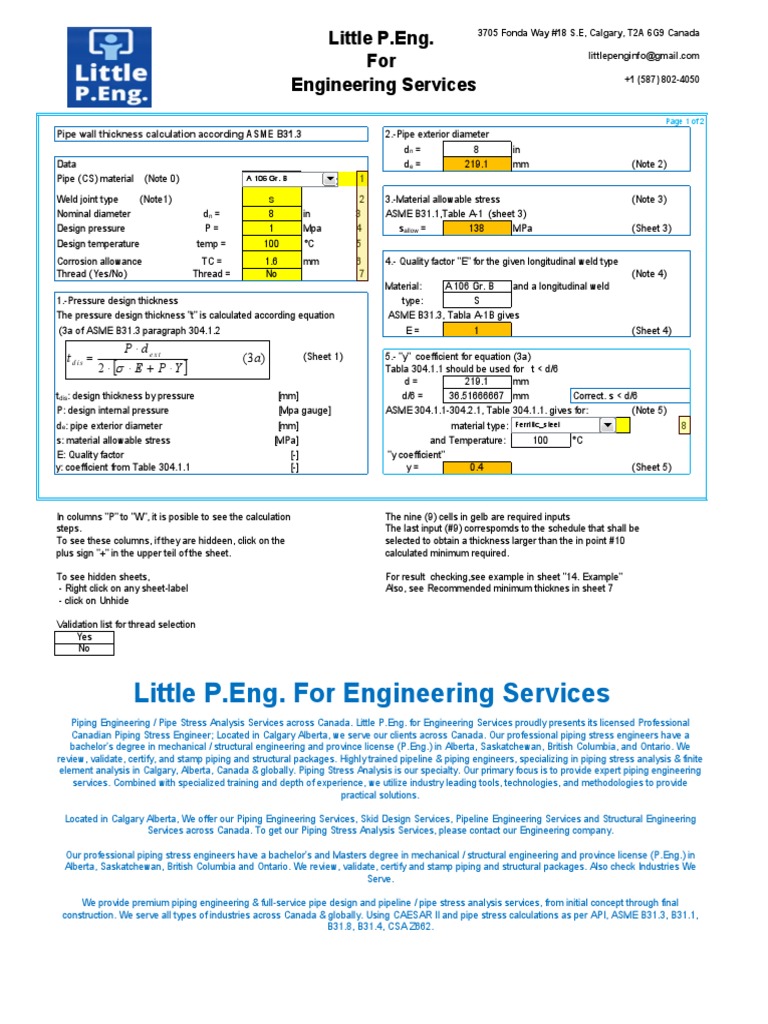 Wall Thickness Calculation As Per ASME B31.3 PDF Pipe (Fluid