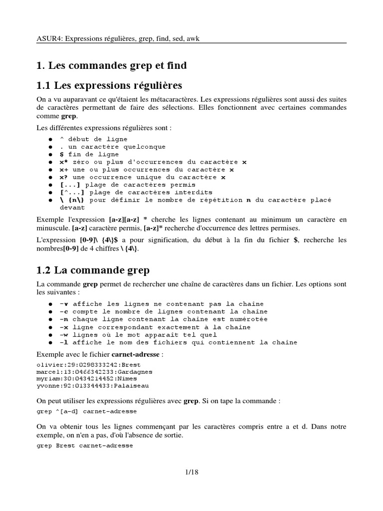 Utilisation de grep et expressions régulières | PDF | Expression ...
