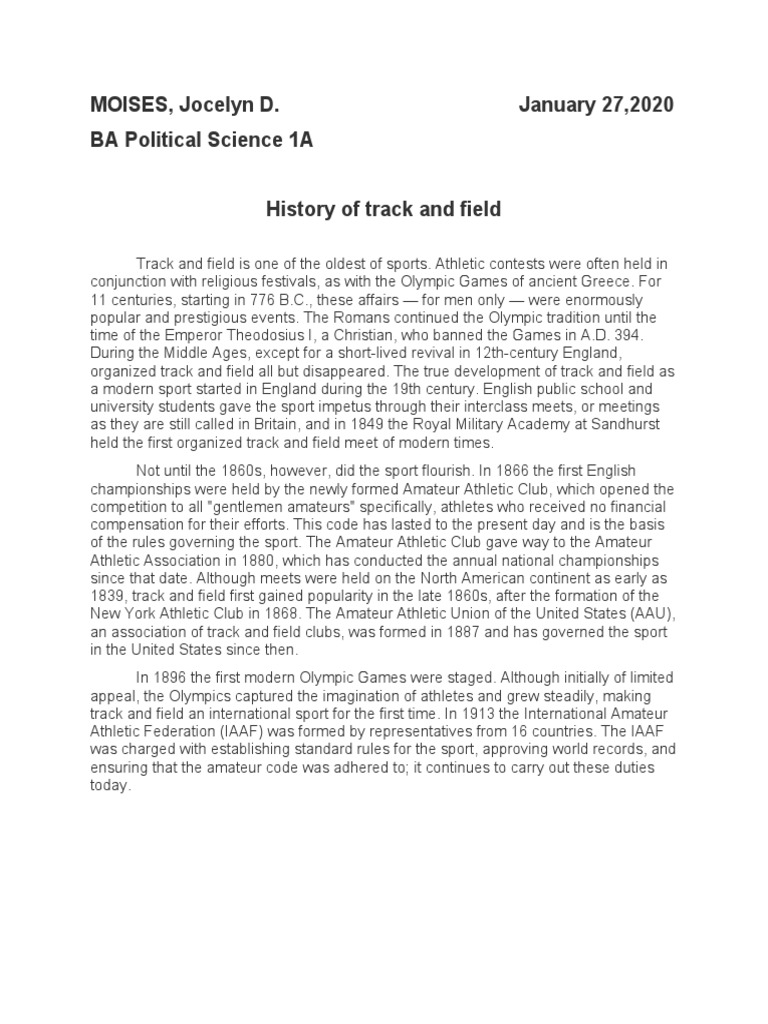 The Development of Track and Field from Ancient Greece to the Modern
