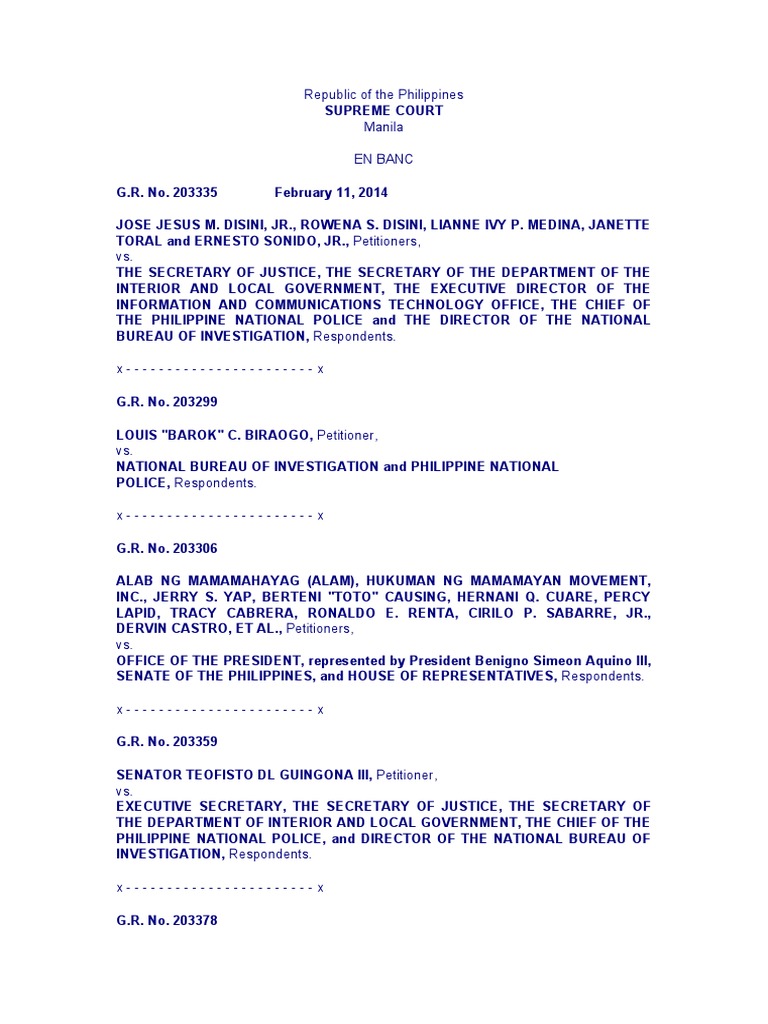 Disini v secretary of justice g r no 203335 february 11 2014 and
