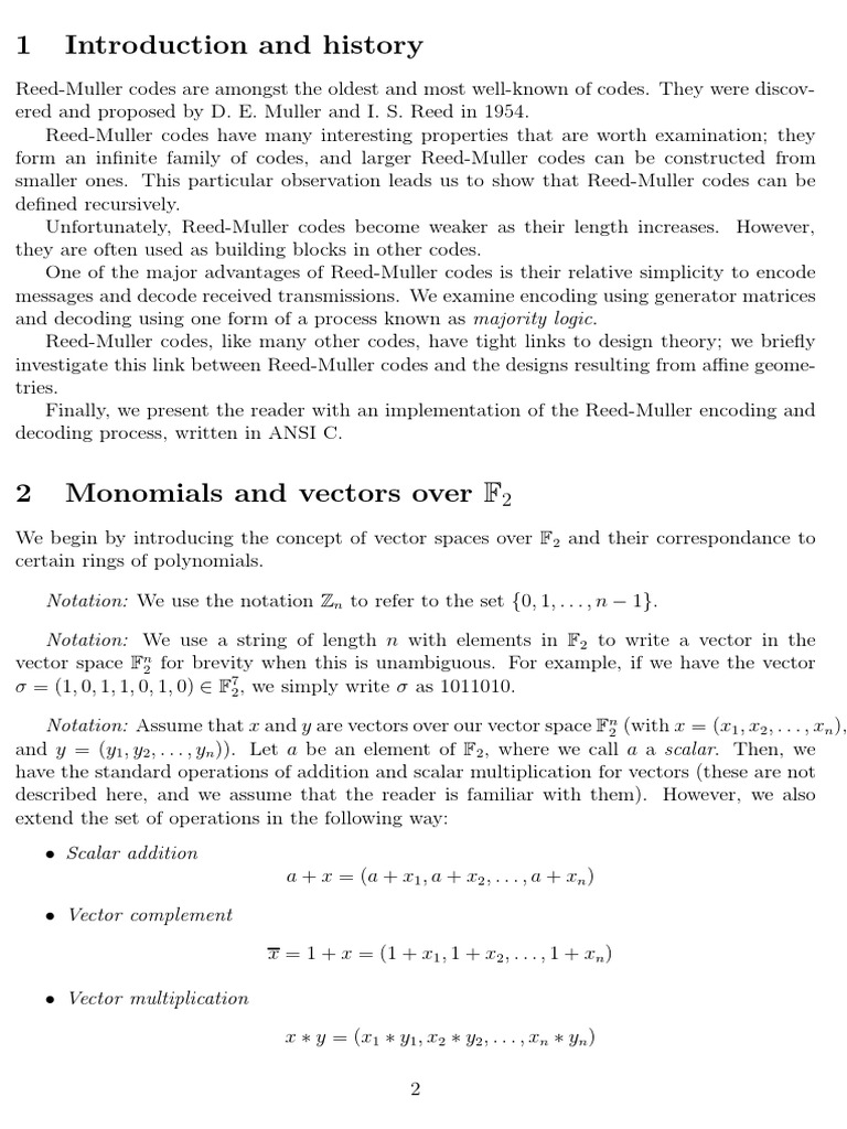 Reed-Muller Codes: Overview and Implementation | PDF | Abstract Algebra ...