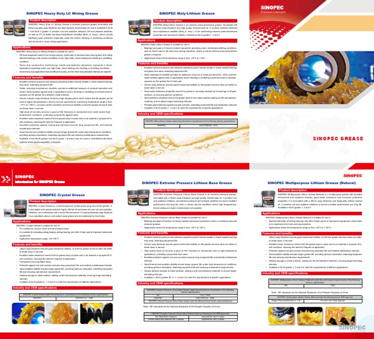 Sinopec Grease SINOPEC MolyLithium Grease SINOPEC Heavy Duty LC