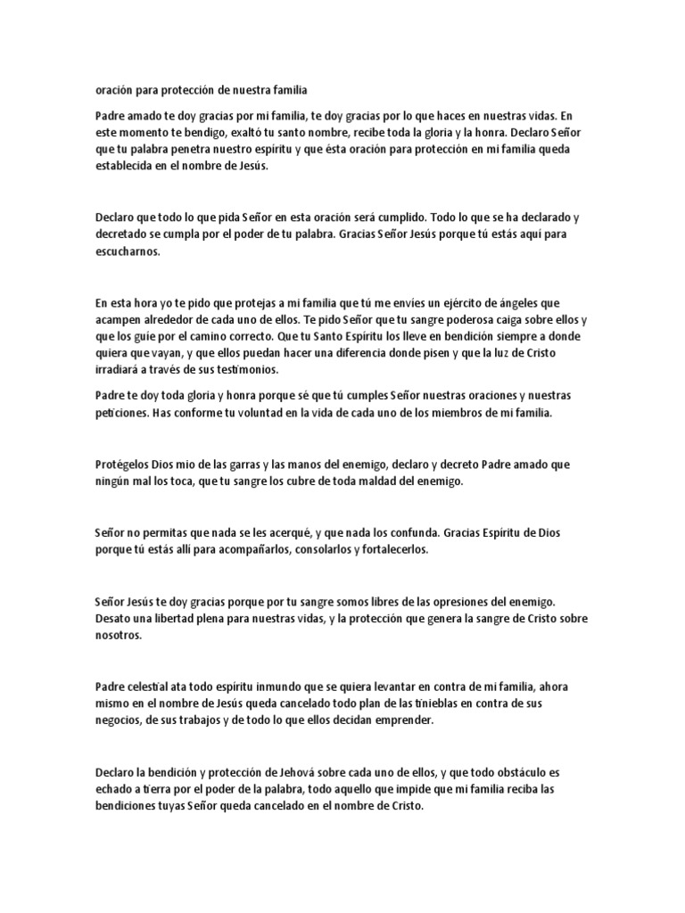 Oración de Protección para la Familia | PDF | Religión y espiritualidad