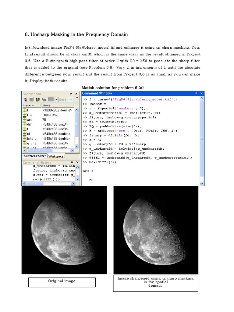 Sharpening an Image Using Unsharp Masking in the Frequency Domain with