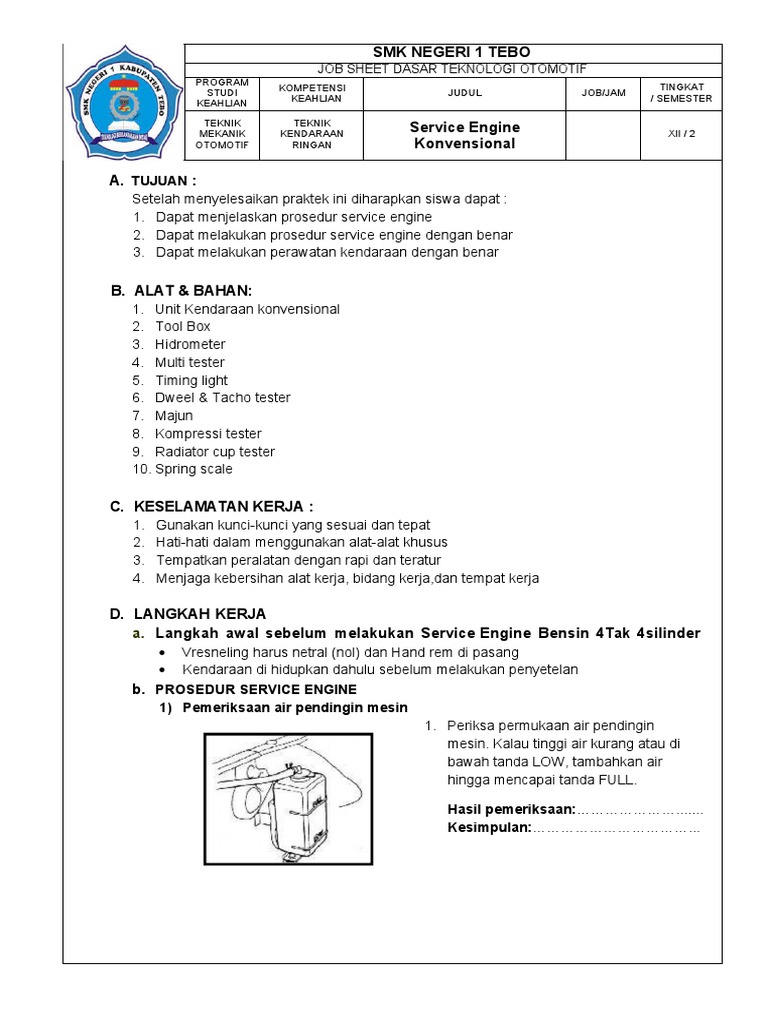 Job Sheet Service Engine Konvensional | PDF