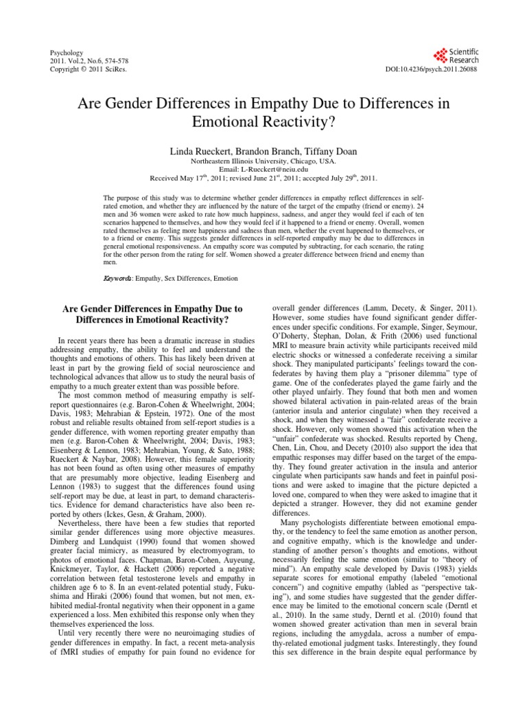 Are Gender Differences in Empathy Due To Differenc | PDF | Empathy ...
