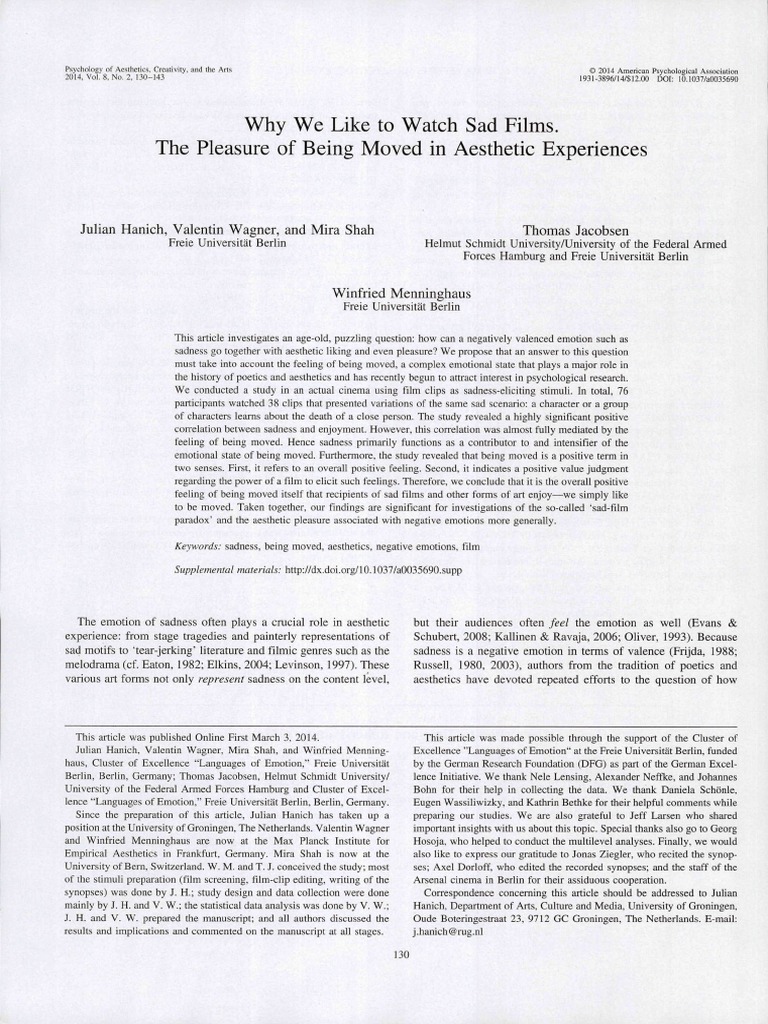 Why We Like To Watch Sad Films Affect Psychology Dependent And Independent Variables