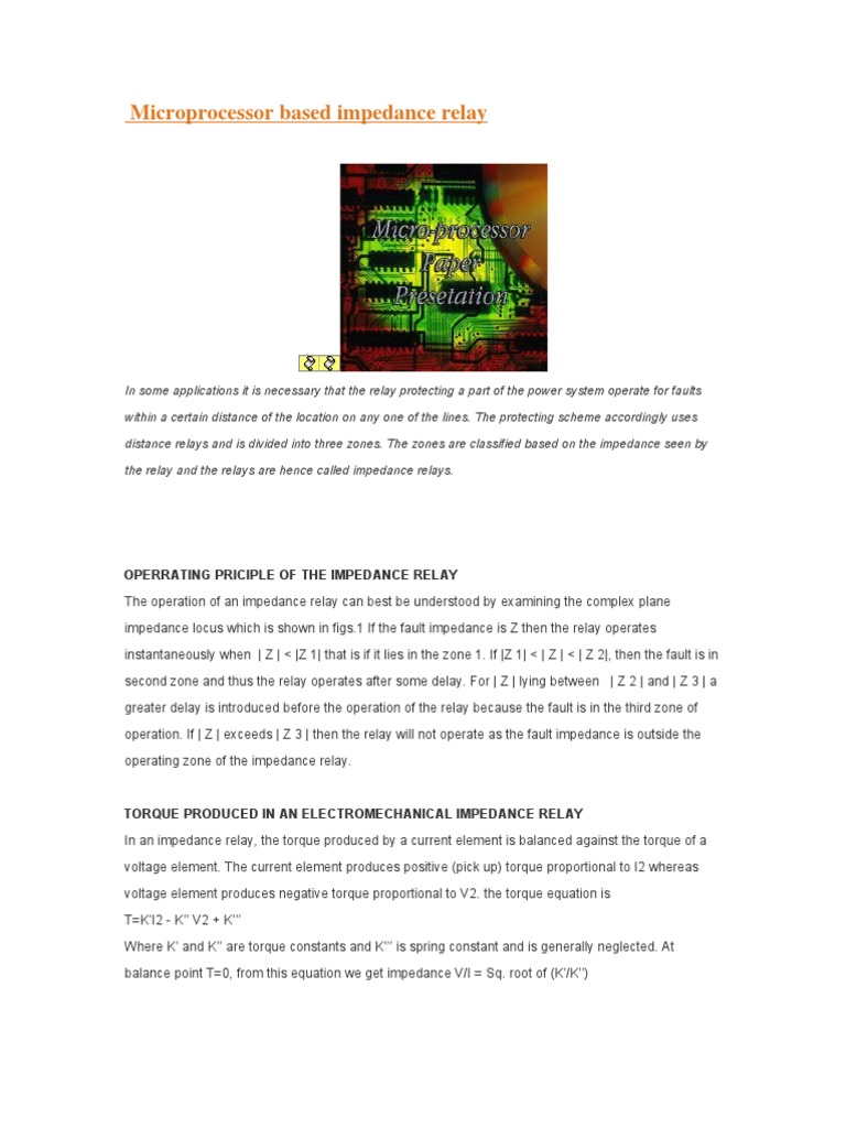 Microprocessor Based Impedance Relay PDF Analog To Digital