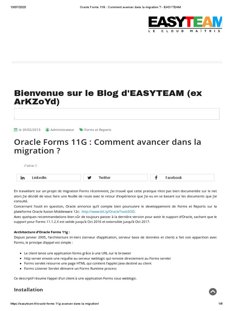 Oracle Forms 11G - Comment Avancer Dans La Migration - EASYTEAM | PDF ...