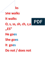 He Walks She Walks It Walks O, S, SS, SH, CH, Z, X + ,,ES" He Go She Go It Go Do Not / Does Not