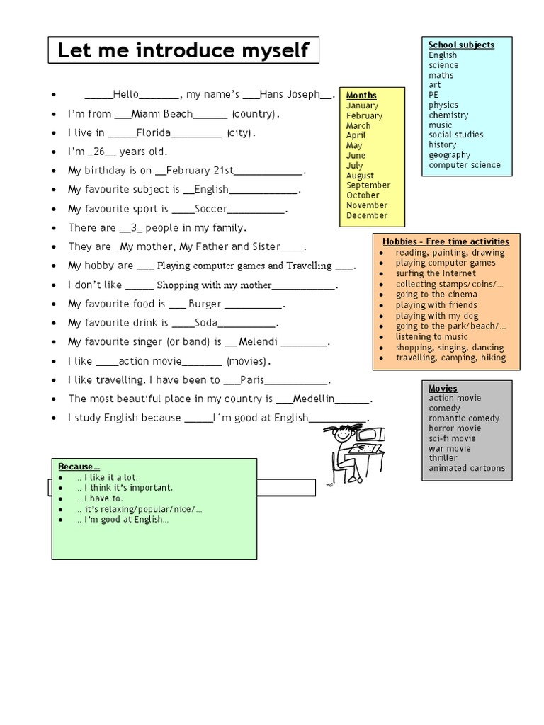 Self-Introduction Worksheet for Beginners | PDF