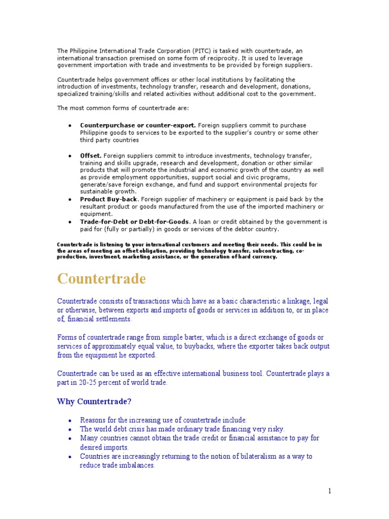 Understanding Countertrade in Trade Relations | PDF | Financial ...