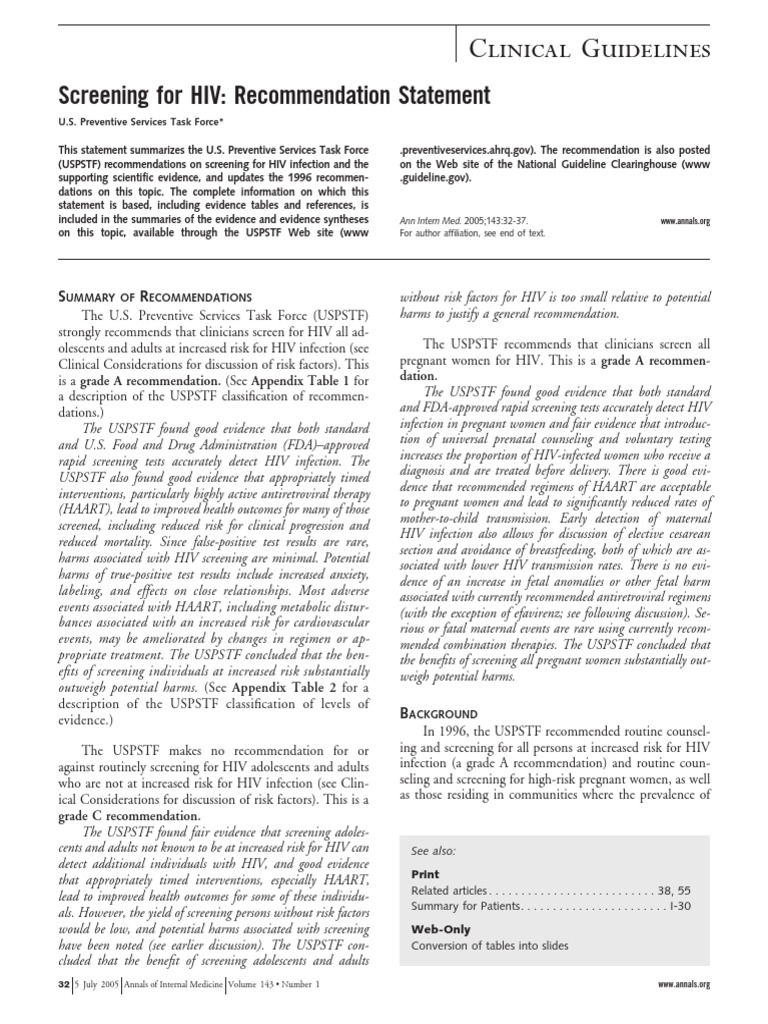 Screening For HIV | PDF | Management Of Hiv/Aids | Hiv/Aids
