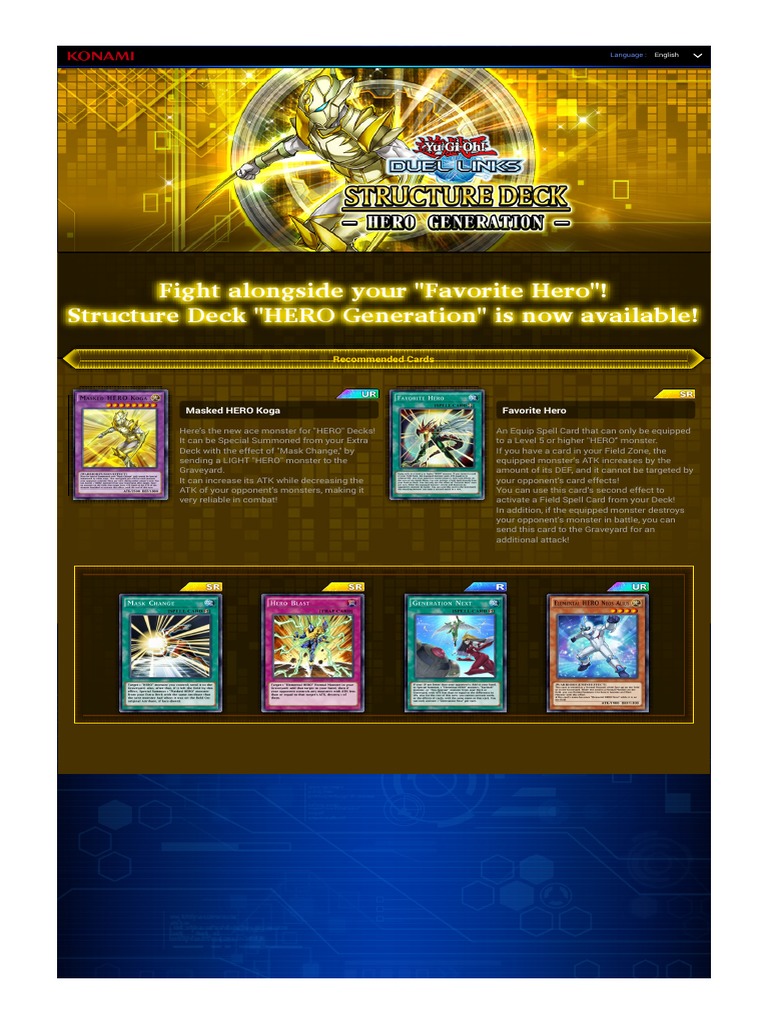 YuGiOh! DUEL LINKS STRUCTURE DECK HERO Generation PDF Gaming