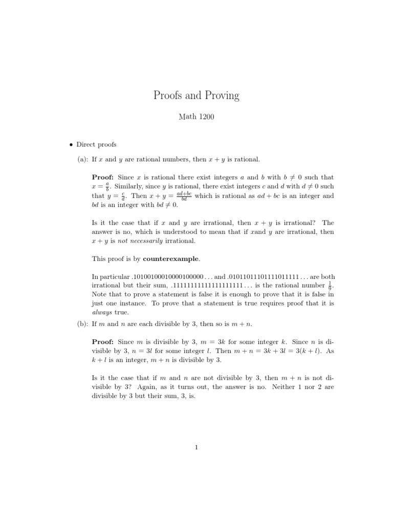 Proofs and Proving: Math 1200 | PDF | Mathematical Proof | Logical ...