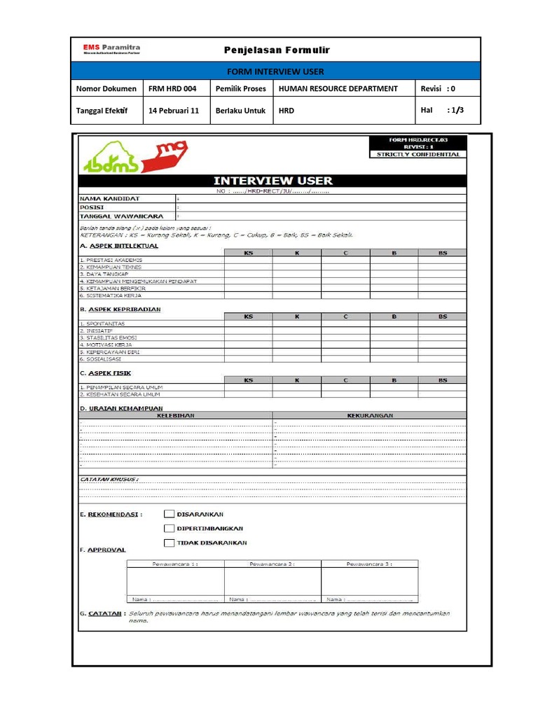 Panduan Formulir Interview HRD | PDF