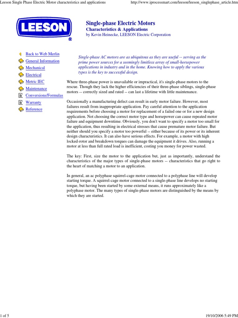 Single Phase Electric Motor Overview | PDF | Electric Motor | Capacitor