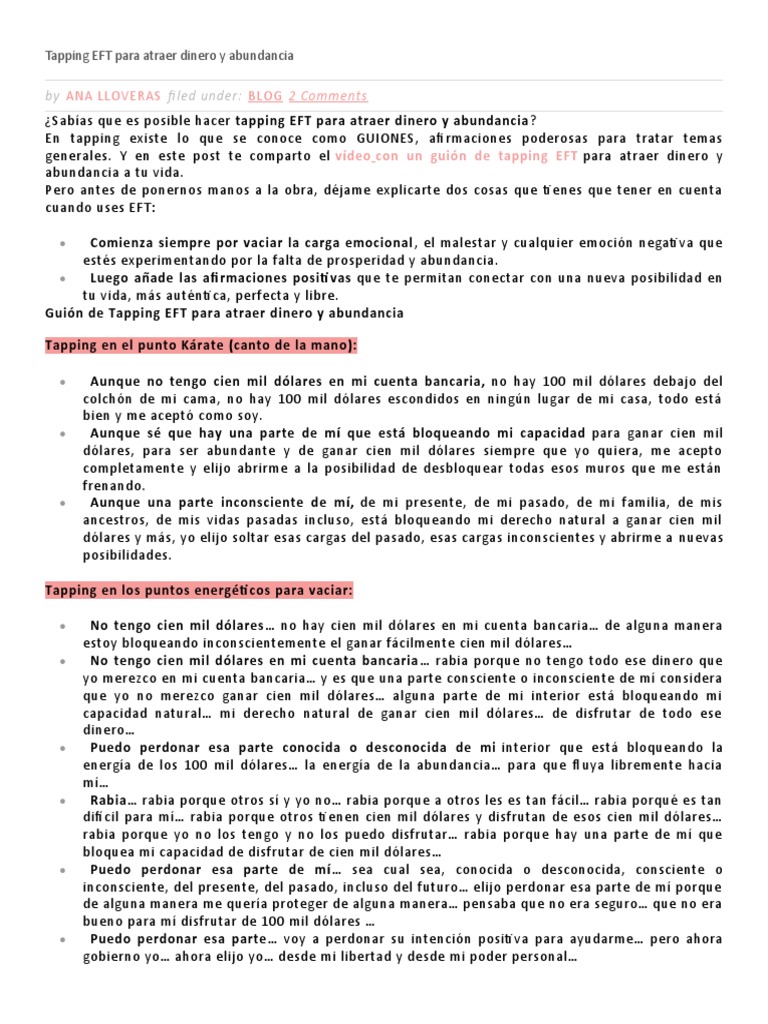 Tapping EFT para atraer dinero y abundancia | PDF
