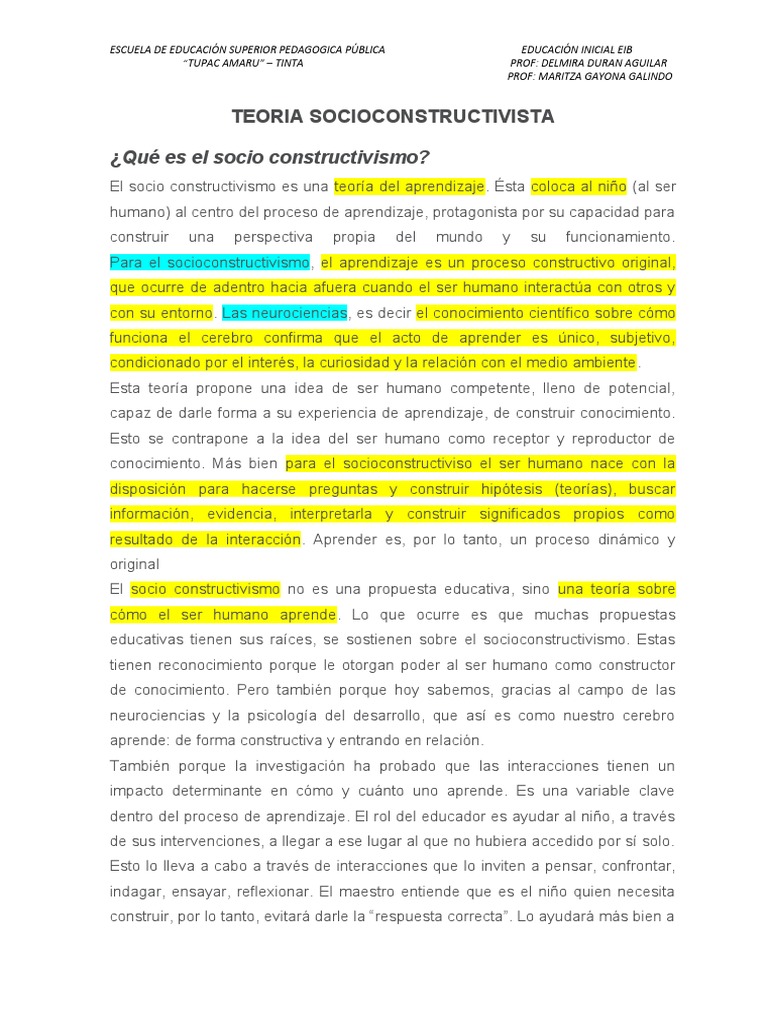 Teoría Socioconstructivista en Educación | PDF | Constructivismo ...