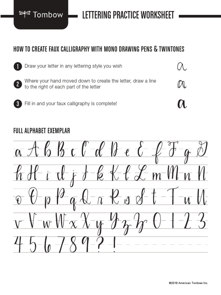 Tombow Faux Calligraphy Worksheet | PDF | Foreign Language Studies | Home & Garden for Faux Calligraphy Practice Sheets Printable Free