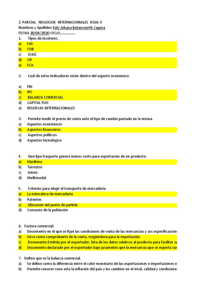 Parcial 2 Negocios Internacionales Tema D 2804 Kely Betancourth Pdf El Comercio Internacional Exportaciones