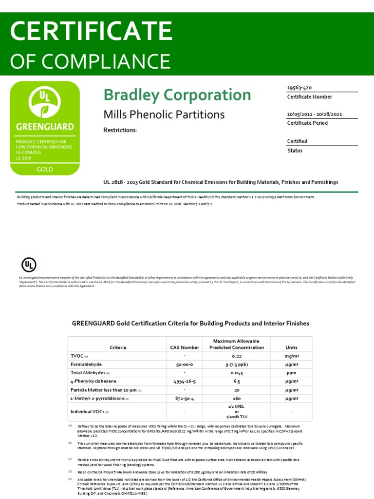 GREENGUARD Gold Certification PDF Occupational Hygiene Formaldehyde