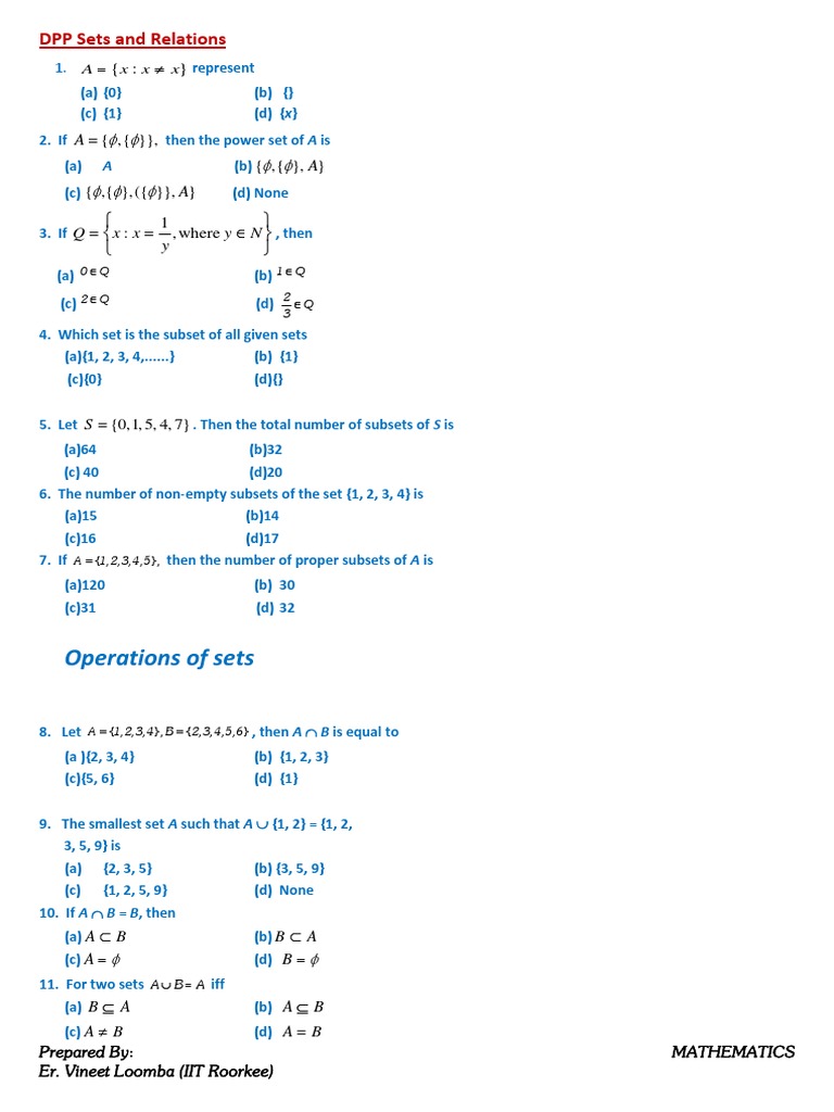 DPP on Sets and Relations for Class 11 | PDF | Mathematical Relations ...