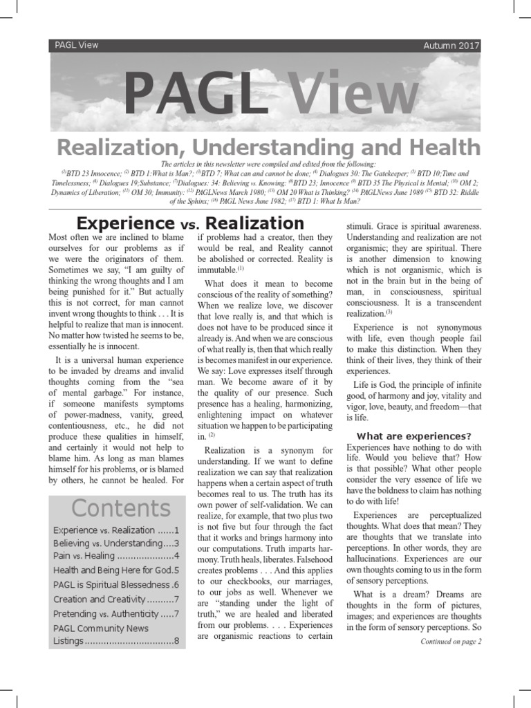 Realization, Understanding and Health | PDF | Experience | Consciousness