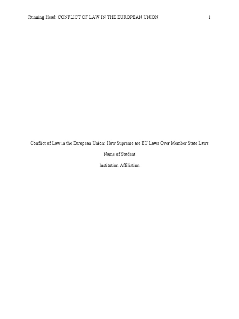 Running Head: Conflict of Law in The European Union 1 | PDF | European ...